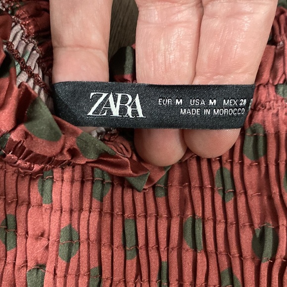 Zara red green polka dot blouse top, medium - Picture 7 of 8